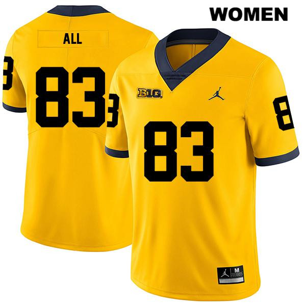 Women's NCAA Michigan Wolverines Erick All #83 Yellow Jordan Brand Authentic Stitched Legend Football College Jersey BW25G55UQ